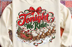 Tonight We Ride Christmas PNG, Santa Sleigh Reindeer Vintage Product Image 4