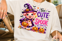Too Cute To Spook PNG, Witch Pig Halloween Sublimation Product Image 2