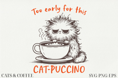 Cat &amp; Coffee Doodle lineart Clipart SVG | PNG | EPS Product Image 1