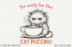 Cat & Coffee Doodle lineart Clipart SVG | PNG | EPS Product Image 1