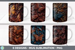 Bundle of six Tooled Leather Butterflies mug sublimation designs.