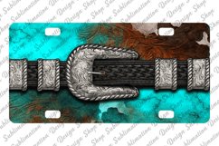 Tooled Leather Cowboy Belt License Plate Sublimation - PNG Product Image 2