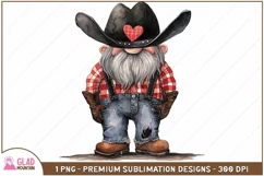 Western Cowboy valentine png, Valentine Gnome in suspenders Product Image 1