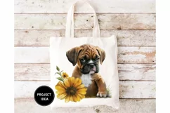 Boxer puppy sunflower sublimation png, animal watercolor Product Image 5