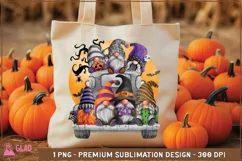 Watercolor Halloween Gnome Truck Clipart PNG Sublimation Product Image 1