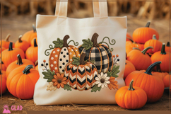 Fall faux embroidery floral pumpkins, plaid Autumn pumpkins Product Image 2