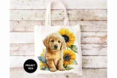 Golden Retriever watercolor puppy sunflower sublimation png Product Image 3