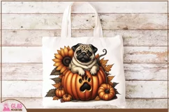 Sunflower Pumpkin Pug dog png, Autumn Fall Pug sublimation Product Image 2