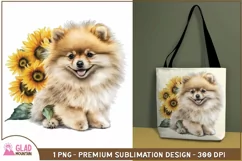 Pomeranian puppy sunflower sublimation png, watercolor dog Product Image 2