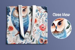 Watercolor Floral Owl Seamless Pattern Digital Papers Product Image 4