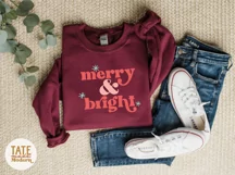 Merry & bright SVG cut file - Retro Christmas shirt svg Product Image 3