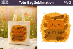 Cozy Fall Tote Bag | Pumpkin Autumn Leaves Sublimation Product Image 1