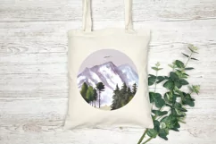 Watercolor mountain landscape clipart. Sublimation PNG fores Product Image 2