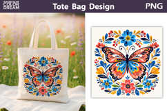 Folk Butterfly Floral Illustration | Tote Bag Sublimation Product Image 1
