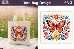 Folk Butterfly Floral Illustration | Tote Bag Sublimation Product Image 1