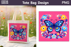 Folk Butterfly Floral Illustration | Tote Bag Sublimation Product Image 1