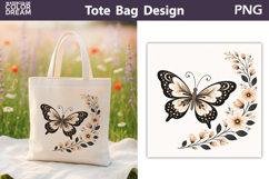 Folk Butterfly Floral Illustration | Tote Bag Sublimation Product Image 1