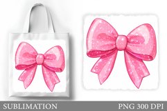 Pink Bow Tote Bag Design. Pink Bow Sublimation Product Image 1