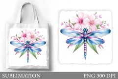 Dragonfly Tote Bag Design. Dragonfly Flowers Sublimation Product Image 1