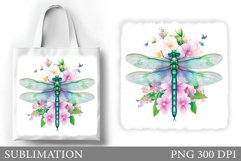 Dragonfly Tote Bag Design. Flowers Tote Bag Sublimation Product Image 1