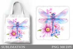 Dragonfly Tote Bag Design. Dragonfly Flowers Sublimation Product Image 1
