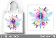 Dragonfly Tote Bag Design. Dragonfly Flowers Sublimation Product Image 1