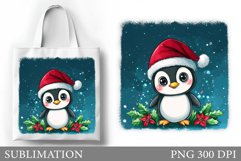 Cute Penguin Tote Bag Design. Christmas Tote Bag Sublimation Product Image 1