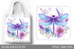 Dragonfly Tote Bag Design. Dragonfly Flowers Sublimation Product Image 1