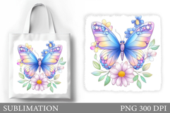 Butterfly Tote Bag Design. Flowers Tote Bag Sublimation Product Image 1