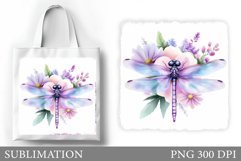 Dragonfly Tote Bag Design. Dragonfly Flowers Sublimation Product Image 1