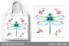 Dragonfly Tote Bag Design. Flowers Tote Bag Sublimation Product Image 1