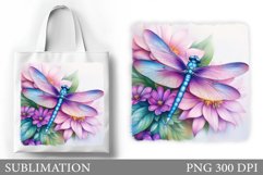 Dragonfly Tote Bag Sublimation. Flowers Sublimation Product Image 1