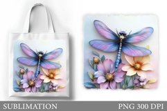 Dragonfly Tote Bag Design. Dragonfly Flowers Sublimation Product Image 1