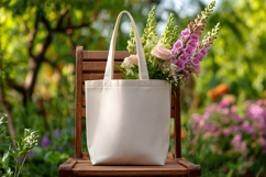 Beige Canvas Tote Bag Wall Display Product Image 1