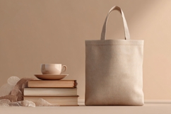 Canvas Tote Bag with Books and Coffee Product Image 1