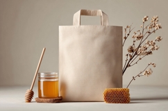 Canvas Tote Bag on Rustic Wooden Table Product Image 1
