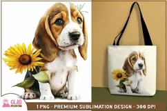 Beagle puppy sunflower sublimation png, watercolor dog Product Image 3