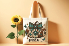 Howdy Fall Western faux embroidery Pumpkin png, Cowhide Fall Product Image 2