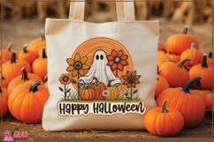 Faux embroidery Happy Halloween flower ghost sublimation png Product Image 2