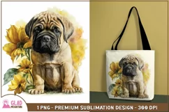 Bullmastiff puppy sunflower sublimation png, watercolor dog Product Image 2