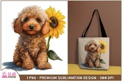 Poodle watercolor puppy sunflower sublimation png, puppy png Product Image 3