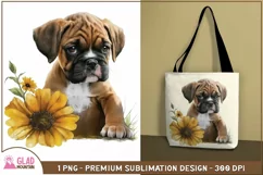 Boxer puppy sunflower sublimation png, animal watercolor Product Image 2