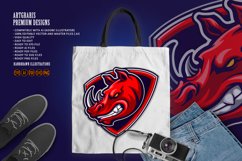 Red Rhino Head Mascot Shield Logo Product Image 6