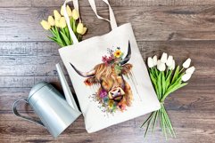 Spring Flower Highland Cow Watercolor Sublimation Design Product Image 4