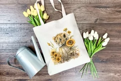 Watercolor Lion Cub and Sunflowers PNG for Sublimation Product Image 4