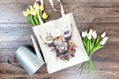 Spring Flower Highland Cow Watercolor Sublimation Design Product Image 4