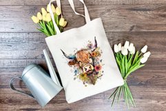 Spring Flower Highland Cow Watercolor Sublimation Design Product Image 4