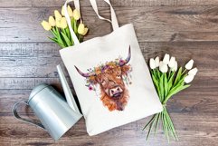 Spring Flower Highland Cow Watercolor Sublimation Design Product Image 4