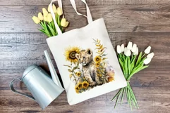 Watercolor Lion Cub and Sunflowers PNG for Sublimation Product Image 4
