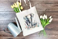 Watercolor Mother and Baby Elephant PNG for Sublimation Product Image 4